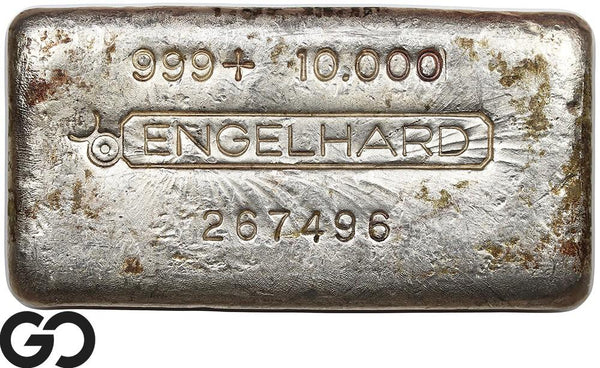 Vintage Engelhard 10 oz Ingot .999 Silver, Rare Loaf Bar, 3rd Edition Bullseye