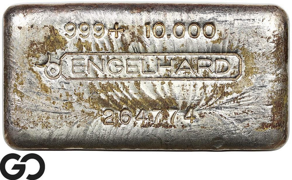 Vintage Engelhard 10 oz Ingot .999 Silver, Rare Loaf Bar, 3rd Edition Bullseye