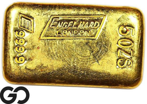 Vintage Engelhard London Made 5oz 999.9 Fine Poured Gold Loaf Bar, Rare