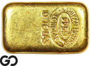 Johnson Matthey London 10 Tolas (3.75 oz) Gold Ingot, Vintage Poured Loaf Bar