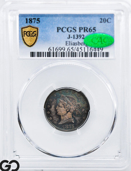 1875 Twenty Cent Piece Proof PCGS/CAC PR 65 J-1392, Eliasberg ** Pop-19, Silver!
