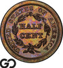 1856 Half Cent, Braided Hair Proof PCGS/CAC PR 65 RB Gem Glossy Red Brown