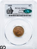 1890 Indian Head Cent Penny PCGS/CAC MS 64+ J-1758, Copper Nickel