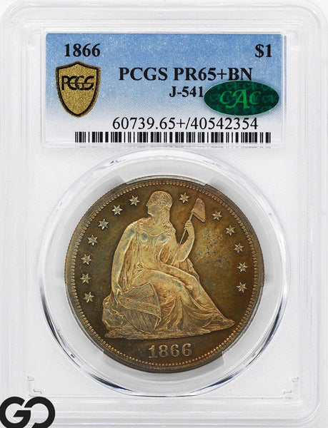 1866 Seated Liberty Dollar Pattern Proof PCGS/CAC PR 65+ BN J-541, Gem Surfaces