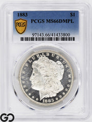 1883 Morgan Silver Dollar Coin PCGS MS 66 DMPL, Gem White Deep Mirror