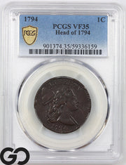 1794 Large Cent, Flowing Hair Liberty Cap, Head of 1794, PCGS VF 35
