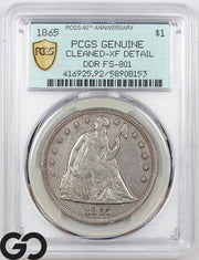 1865 Trade Dollar, Doubled Die Reverse, PCGS Genuine XF Detail, DDR FS-801