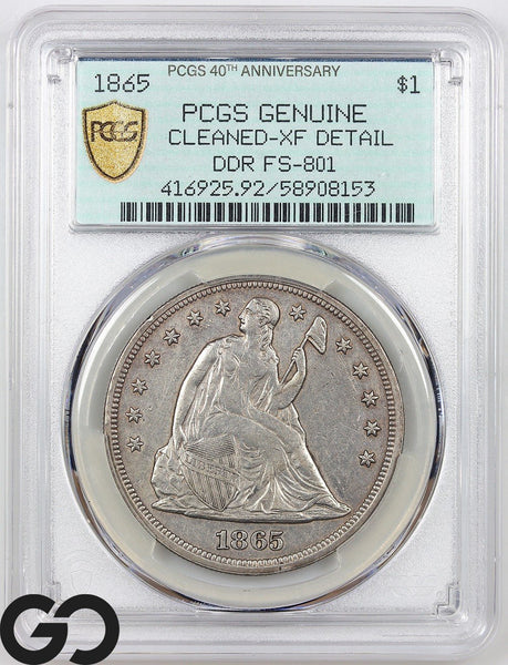 1865 Trade Dollar, Doubled Die Reverse, PCGS Genuine XF Detail, DDR FS-801