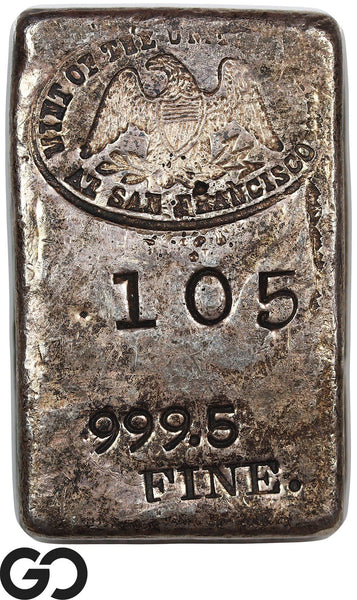San Francisco Mint 6.52 oz .9995 Fine Silver Poured Bar #105-7 Vintage Bullion