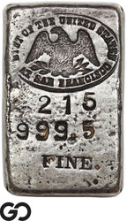 US Mint San Francisco 5.60 oz .9995 Fine Silver Poured Bar #215 Vintage