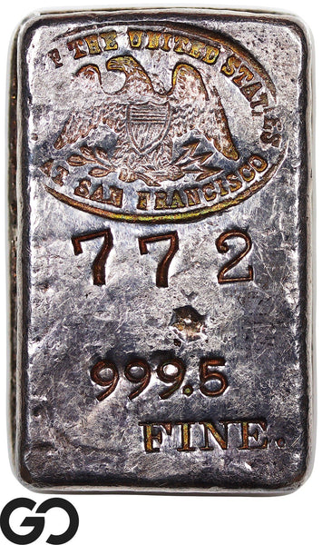 US Assay Office San Francisco 6.55 oz .9995 Fine Silver Poured Bar #772
