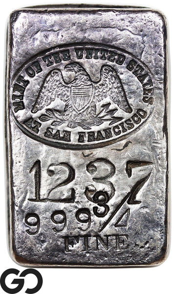 US Mint San Francisco 7.14 oz .99975 Fine Silver Poured Bar #1237 Vintage
