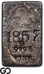 1857 San Francisco Mint 5.58 oz .9995 Fine Silver Ingot Bar Bullion #1857-6