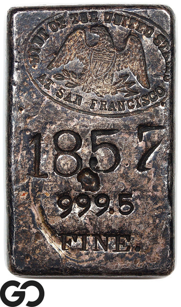 1857 San Francisco Mint 5.58 oz .9995 Fine Silver Ingot Bar Bullion #1857-6