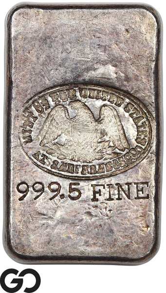 US Assay Office San Francisco 6.58 oz .9995 Fine Silver Poured Bar Ingot