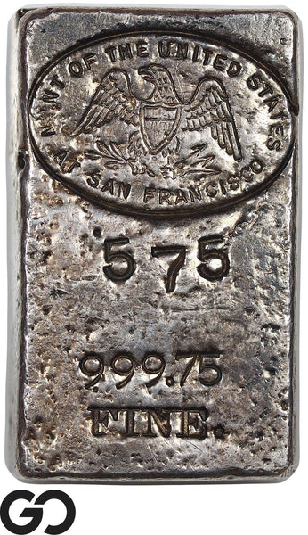 US Mint San Francisco 10 oz .99975 Fine Silver Poured Bar #575 Rare Vintage