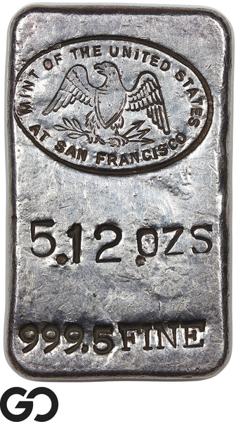 US Mint San Francisco 5.12 oz .9995 Fine Silver Poured Bar Vintage Bullion