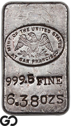 US Mint San Francisco 6.38 oz .9995 Fine Silver Poured Bar Vintage Bullion