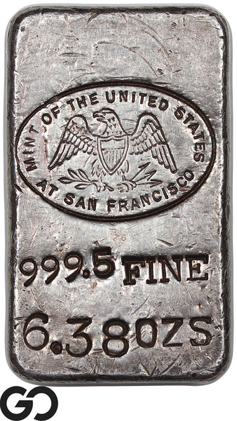 US Mint San Francisco 6.38 oz .9995 Fine Silver Poured Bar Vintage Bullion