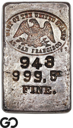 US Mint San Francisco 5.63 oz .9995 Fine Silver Ingot Bar #943 Rare