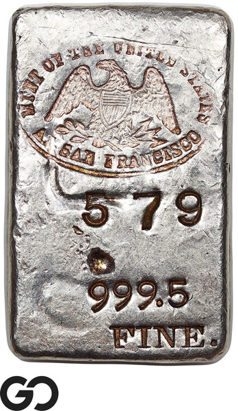 US Mint San Francisco 6.19 oz .9995 Fine Silver Poured Bar #579-7 Rare Vintage