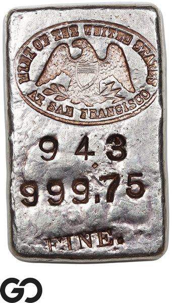 US Mint San Francisco 5.00 oz .99975 Silver Poured Bar Ingot Rare #943 Vintage