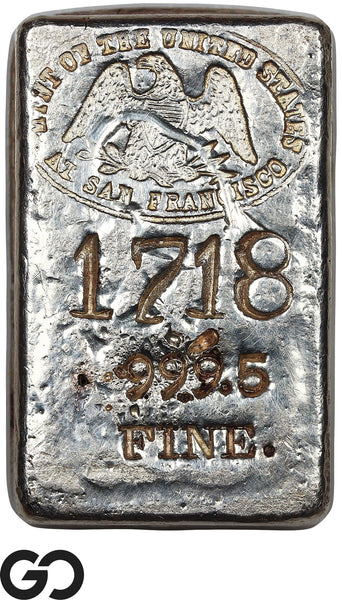 San Francisco Mint 6.51 oz .9995 Fine Silver Poured Bar #1718-6 Vintage Bullion