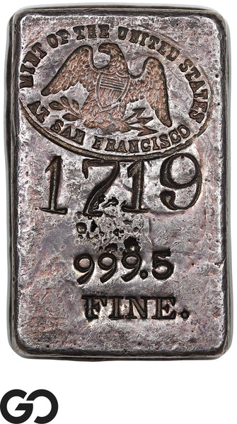 1945 San Francisco Mint 6.54 oz .9995 Fine Silver Ingot Bar #1719-6 Rare