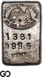US Mint San Francisco 5.39 oz .9995 Fine Silver Poured Bar #1381 Vintage