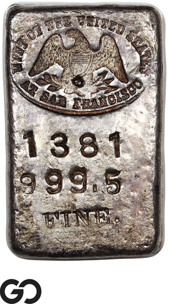US Mint San Francisco 5.39 oz .9995 Fine Silver Poured Bar #1381 Vintage