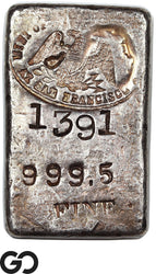 US Assay Office San Francisco 5.67 oz .9995 Fine Silver Ingot Bar #1391