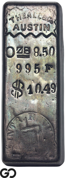 Theall & Co Austin 8.50 oz .995 Fine Silver Bar Mettacom Vintage Poured