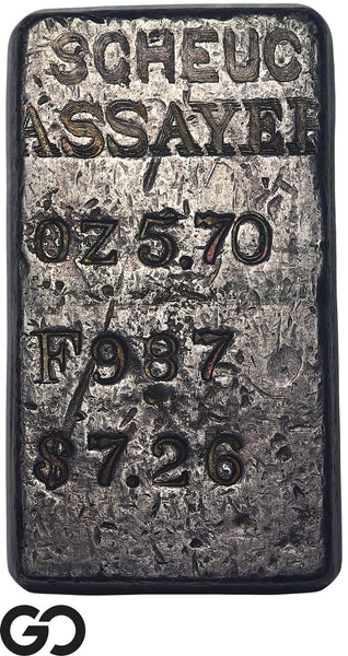 Scheuc Assayer 5.70 oz .987 Fine Silver Poured Bar Vintage Bullion *LUCY*