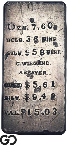 C. Wiegand Assayer 7.60 oz Gold & Silver Bar Gold Rush Era Ingot Rare