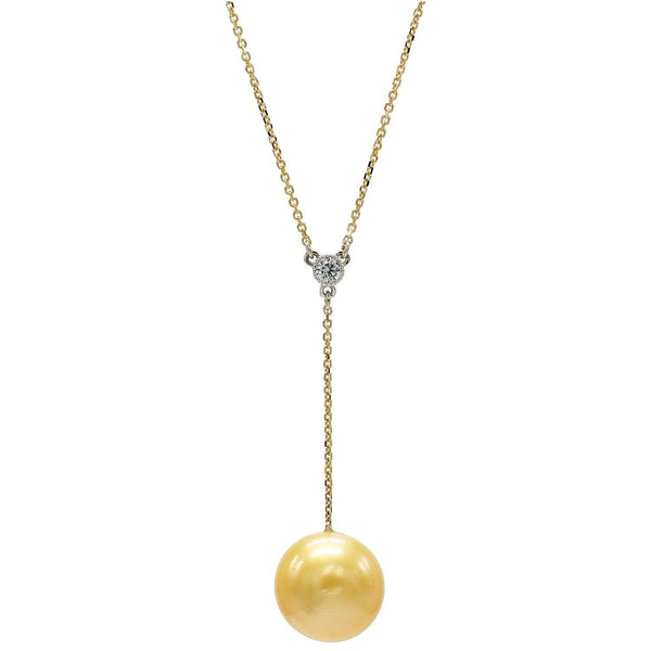 14k Yellow Gold Necklace w/ 12.7mm Tahitian Pearl & Round .10ct Lab-Grown Diamond