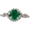 14K White Gold 1.07ct Emerald Ring, Oval Stone Embellished by .29ct Round Diamonds