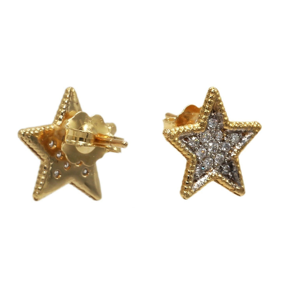 14K Yellow Gold Star Diamond Earrings, 24 Diamonds 0.12CTTW