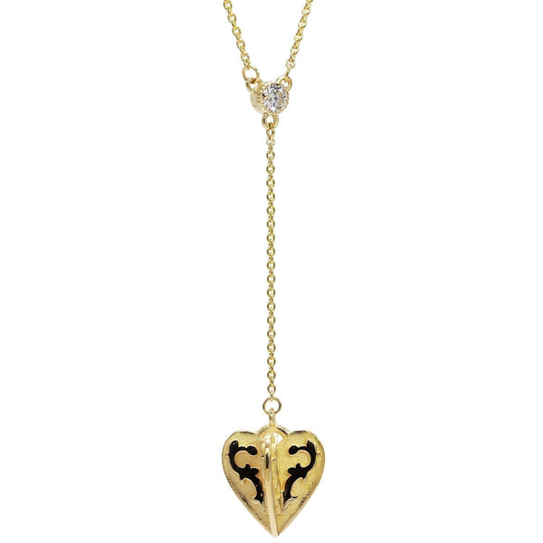 14K Yellow Gold "Two Hearts Together" Necklace, w/ Lab-Grown .10ct Diamond