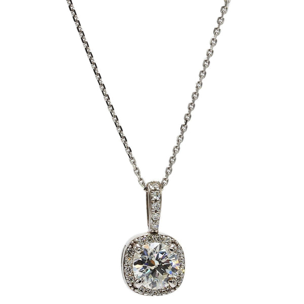 14K White Gold Round Diamond Halo Pendant Necklace, 0.64CTW