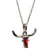 14K White Gold Texas Longhorn Pendant Necklace w/ Natural Red Ruby