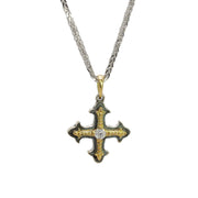 Sterling Silver & 18K Yellow Gold Cross Necklace, 0.10CT Lab-Created Diamond