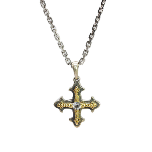Sterling Silver & 18K Yellow Gold Cross Necklace, 0.10CT Lab-Created Diamond