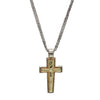14K Yellow Gold & Sterling Silver Men's Cross Pendant Necklace
