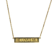 14K Yellow Gold "He Loves Me" Bar Pendant Necklace