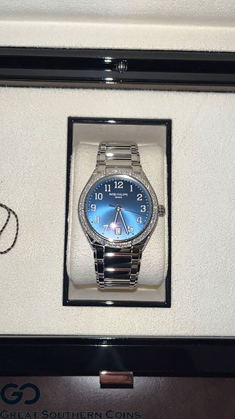 Patek Philippe Watch, Diamond Bezel Stainless Steel Ladies Watch 7300/1200A-001