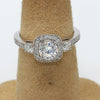 14K White Gold Three-Stone Milgrain Cushion Halo Cubic Zirconia Engagement Ring