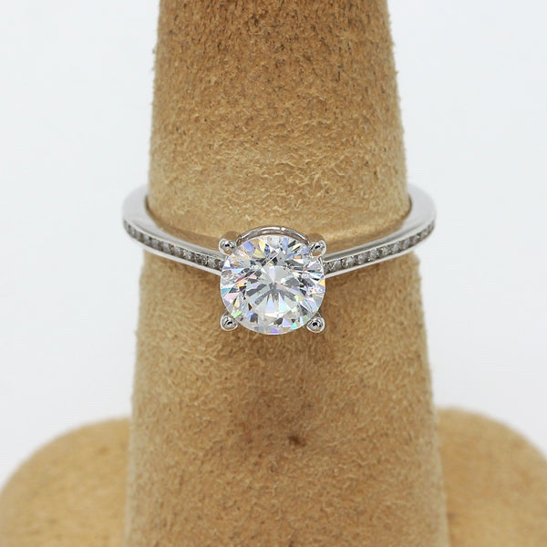 14K White Gold, Classic Channel-Set Engagement Ring, 1Ct. Round CZ Center Stone
