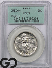 1938-D Oregon Trail Commemorative Half Dollar PCGS MS-63 ** Old Green Holder!